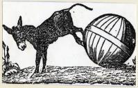Burro dando coices no globo na Terra.