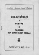 Relatório de Contas, 1958.