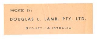 Contrarrótulo Imported by: Douglas L. Lamb. Pty. Ltd., Sydney - Austrália.