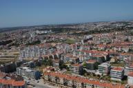 Vista aérea da Praça Lima de Freitas e área urbana envolvente, Feijó.